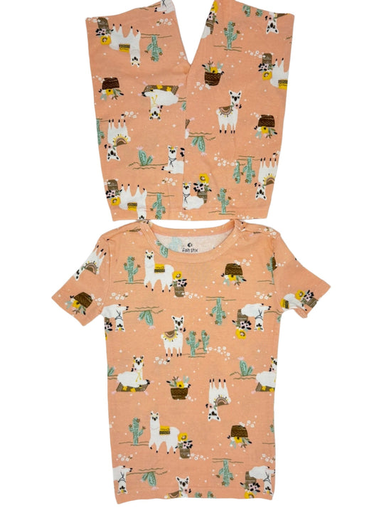 Girls' Llama Print Cotton Pajama and Shorts Set by Fish Stix