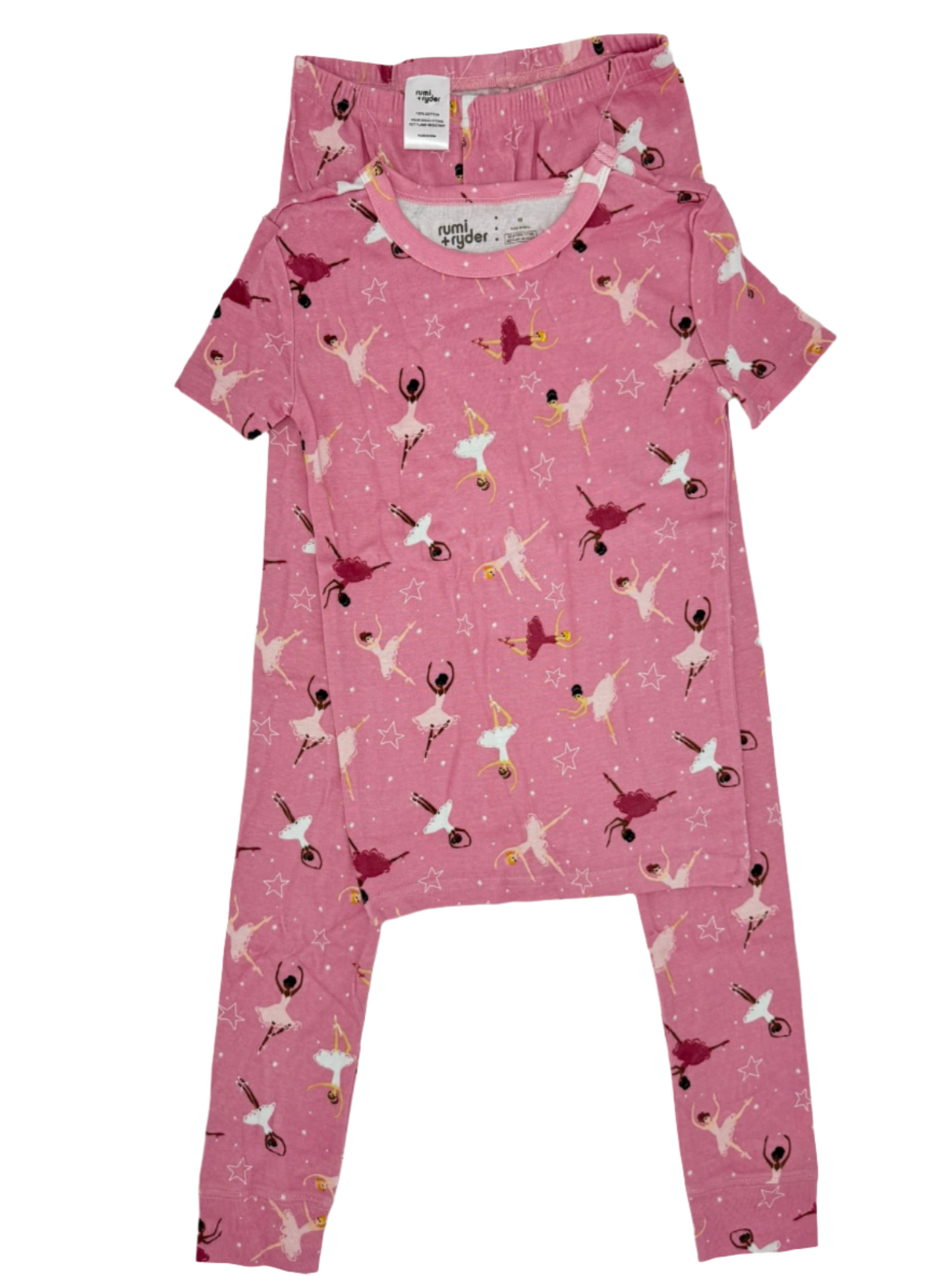 Girls' Ballerina Print Cotton Pajama Set With Pants  by rumi + ryder